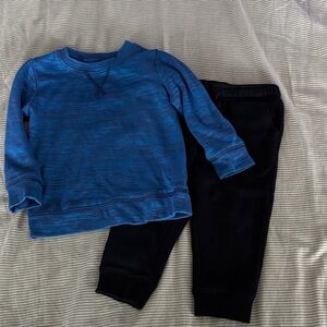 Blue Sweater and Cat&Jack Black Pants Set boys 18 month